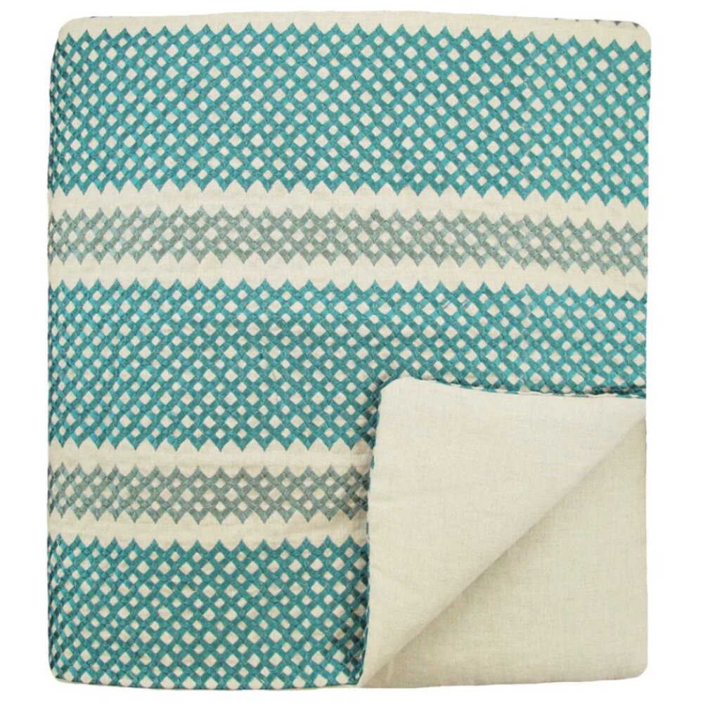 $1,238! NWT Ann Gish 6-PC Trellis Azure Throw Blanket/Euro Shams/Deco Shams SET!